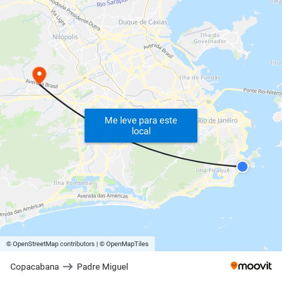Copacabana to Padre Miguel map