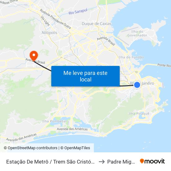 Estação De Metrô / Trem São Cristóvão to Padre Miguel map