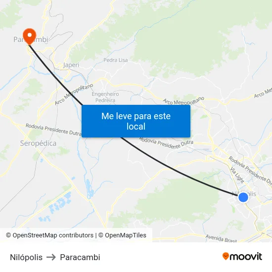 Nilópolis to Paracambi map