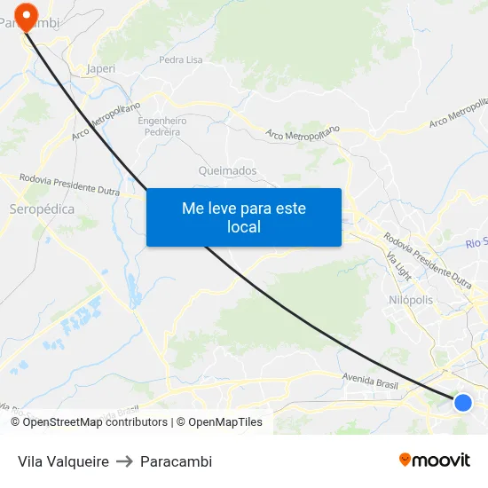 Vila Valqueire to Paracambi map