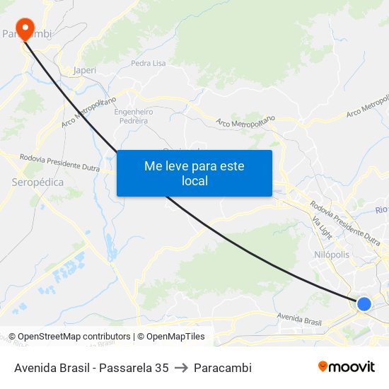 Avenida Brasil - Passarela 35 to Paracambi map