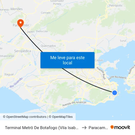 Terminal Metrô De Botafogo (Vila Isabel) to Paracambi map