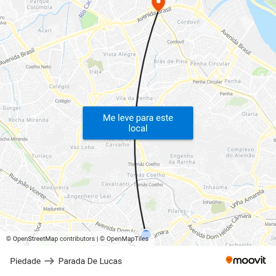Piedade to Parada De Lucas map