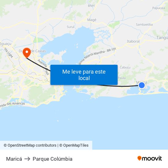 Maricá to Parque Colúmbia map