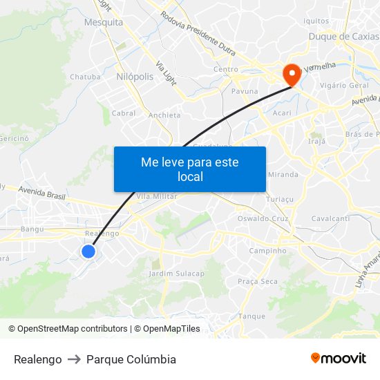 Realengo to Parque Colúmbia map