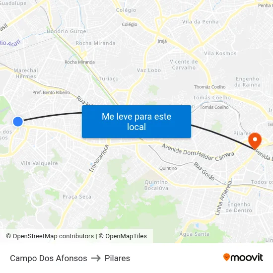 Campo Dos Afonsos to Pilares map