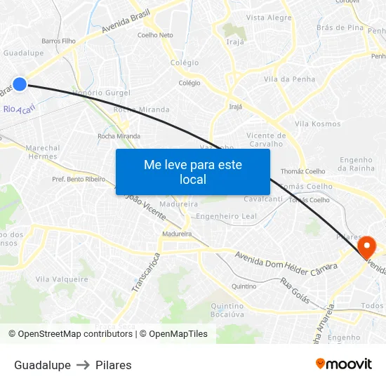 Guadalupe to Pilares map