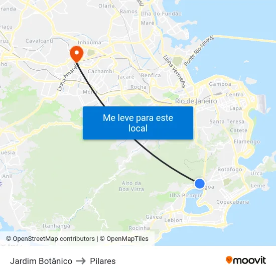 Jardim Botânico to Pilares map