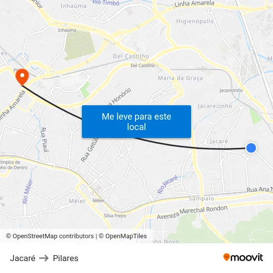 Jacaré to Pilares map