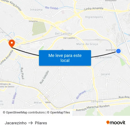 Jacarezinho to Pilares map