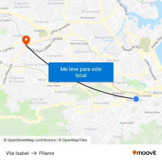 Vila Isabel to Pilares map