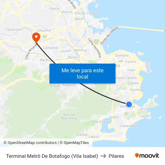Terminal Metrô De Botafogo (Vila Isabel) to Pilares map