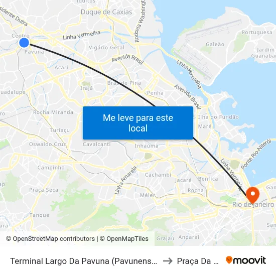 Terminal Largo Da Pavuna (Pavunense - Linhas Via Av. Brasil) to Praça Da Bandeira map