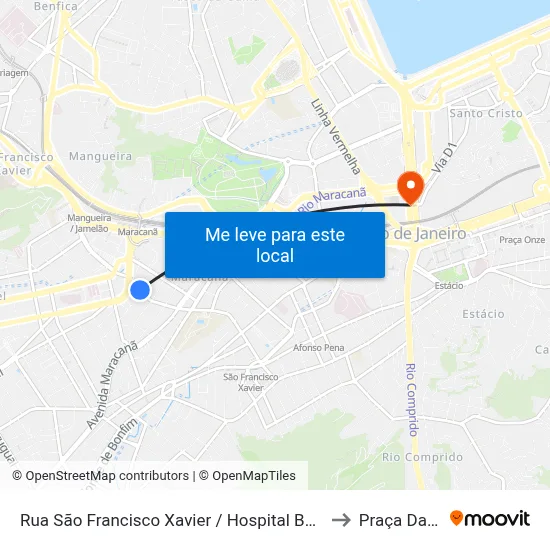 Rua São Francisco Xavier / Hospital Badim (Via Avenida Maracanã) to Praça Da Bandeira map