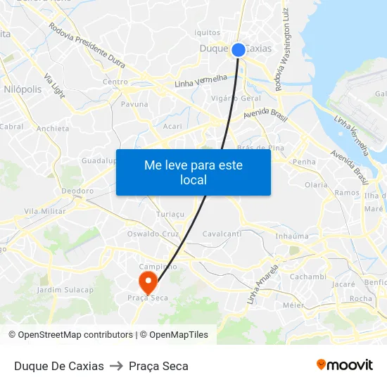 Duque De Caxias to Praça Seca map