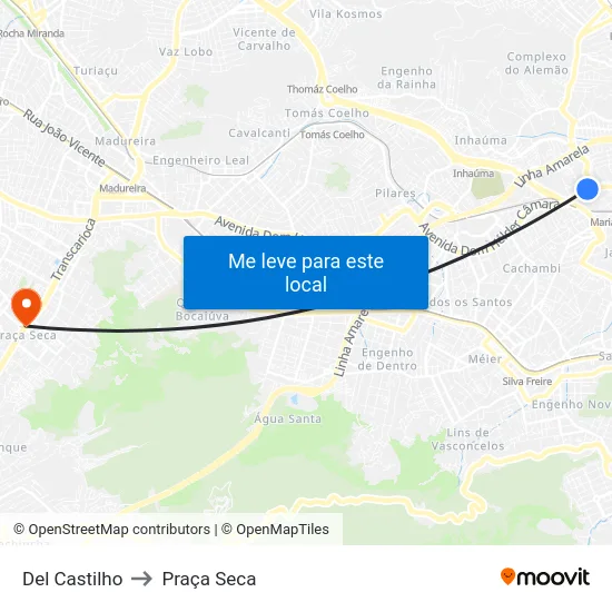 Del Castilho to Praça Seca map