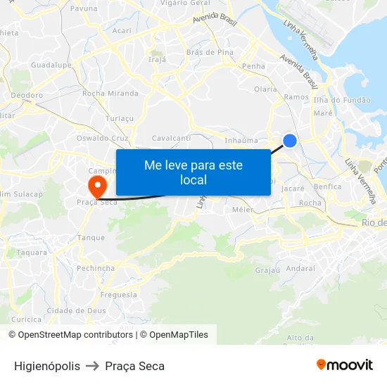Higienópolis to Praça Seca map