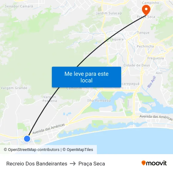 Recreio Dos Bandeirantes to Praça Seca map