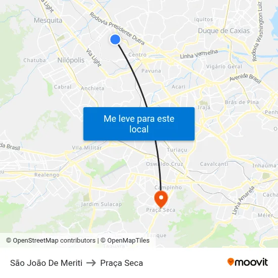 São João De Meriti to Praça Seca map