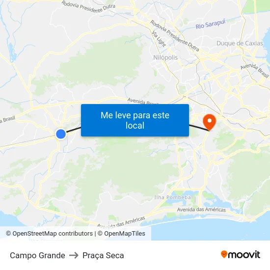Campo Grande to Praça Seca map