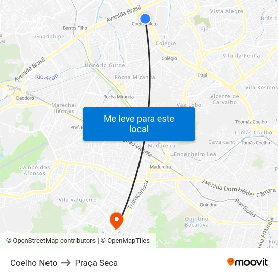 Coelho Neto to Praça Seca map
