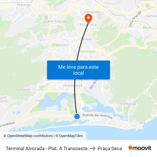 Terminal Alvorada - Plat. A Transoeste to Praça Seca map