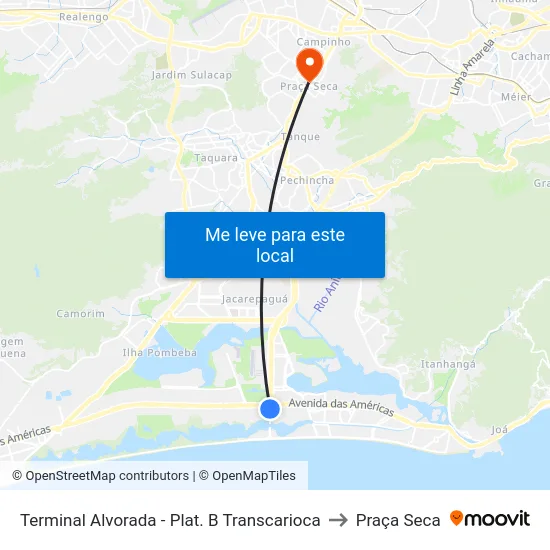 Terminal Alvorada - Plat. B Transcarioca to Praça Seca map