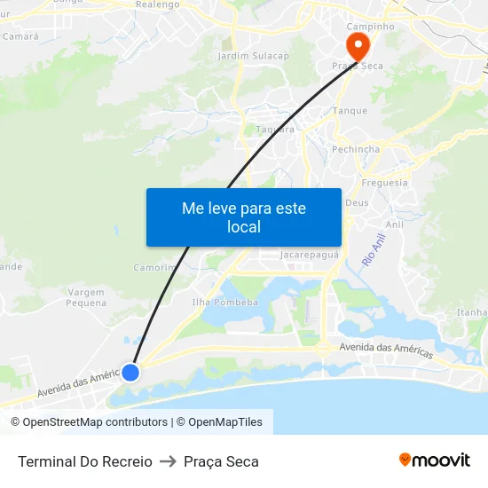 Terminal Do Recreio to Praça Seca map