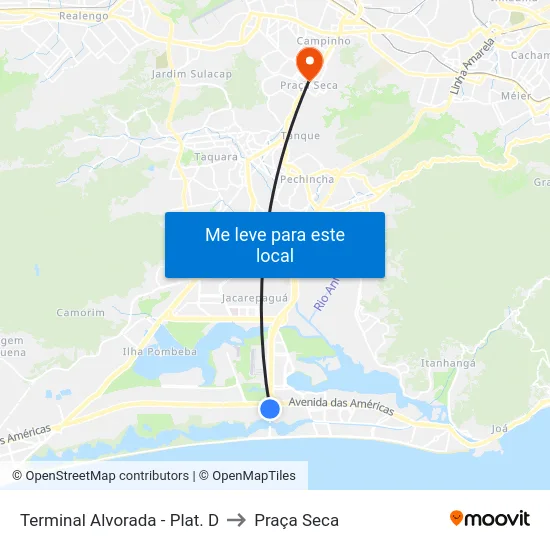 Terminal Alvorada - Plat. D to Praça Seca map