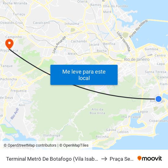 Terminal Metrô De Botafogo (Vila Isabel) to Praça Seca map