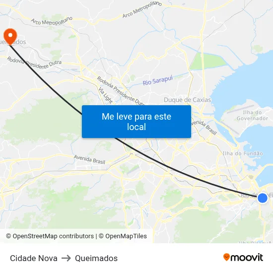 Cidade Nova to Queimados map