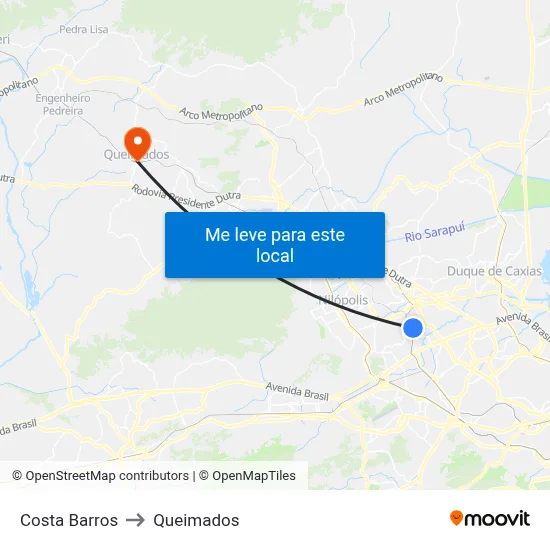 Costa Barros to Queimados map