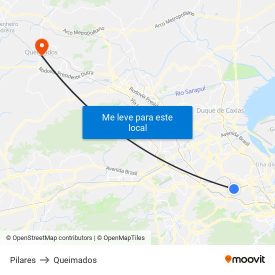 Pilares to Queimados map