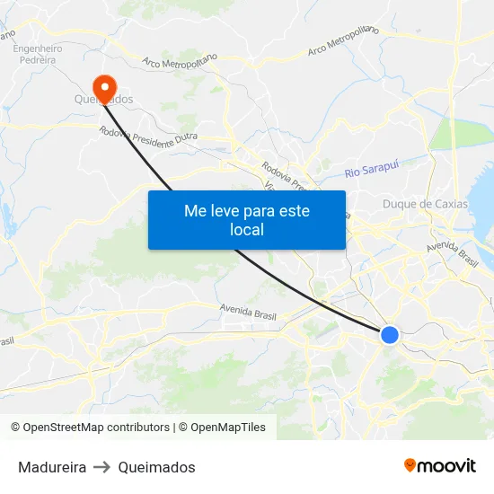 Madureira to Queimados map