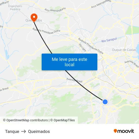 Tanque to Queimados map