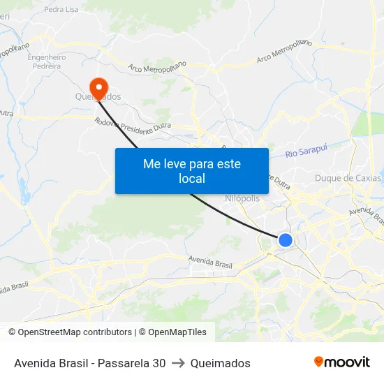Avenida Brasil - Passarela 30 to Queimados map