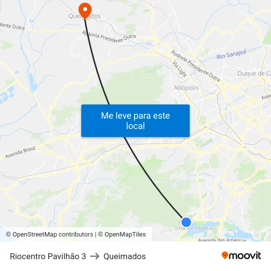Riocentro Pavilhão 3 to Queimados map