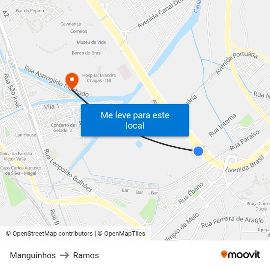 Manguinhos to Ramos map