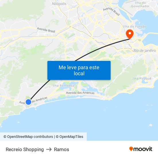 Recreio Shopping to Ramos map