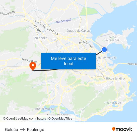 Galeão to Realengo map