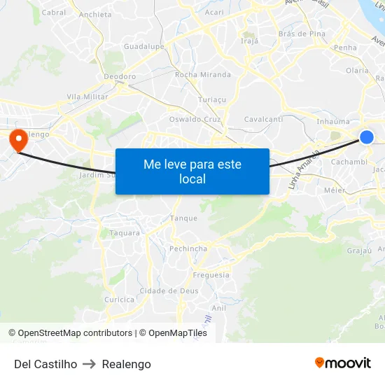 Del Castilho to Realengo map