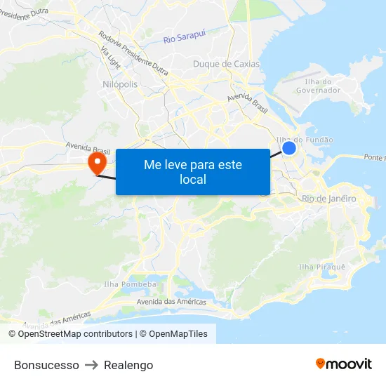 Bonsucesso to Realengo map