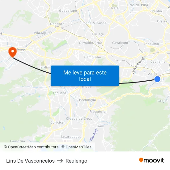 Lins De Vasconcelos to Realengo map