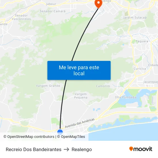 Recreio Dos Bandeirantes to Realengo map