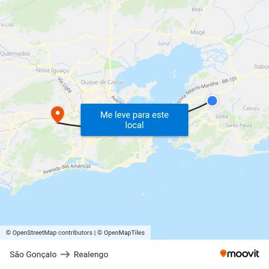 São Gonçalo to Realengo map