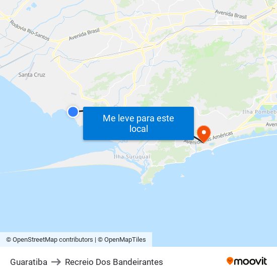 Guaratiba to Recreio Dos Bandeirantes map