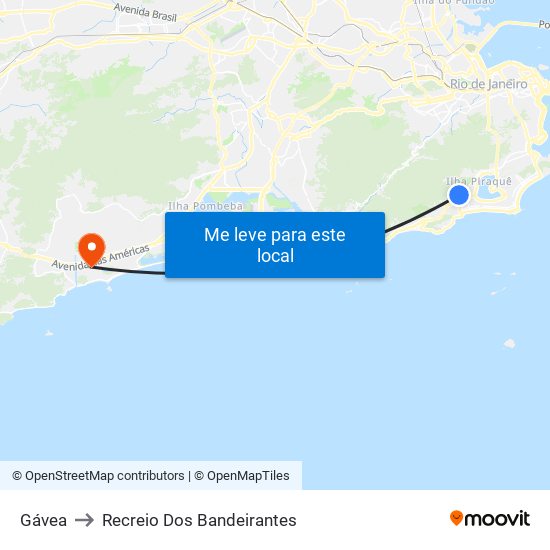 Gávea to Recreio Dos Bandeirantes map