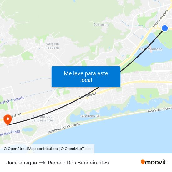 Jacarepaguá to Recreio Dos Bandeirantes map