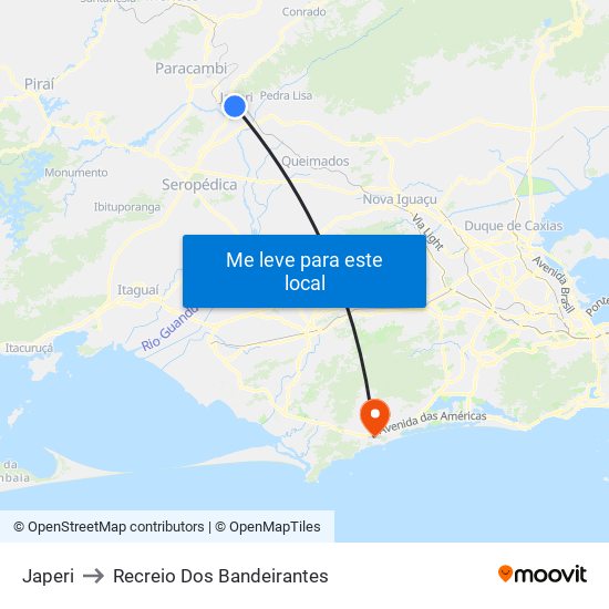 Japeri to Recreio Dos Bandeirantes map