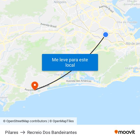 Pilares to Recreio Dos Bandeirantes map